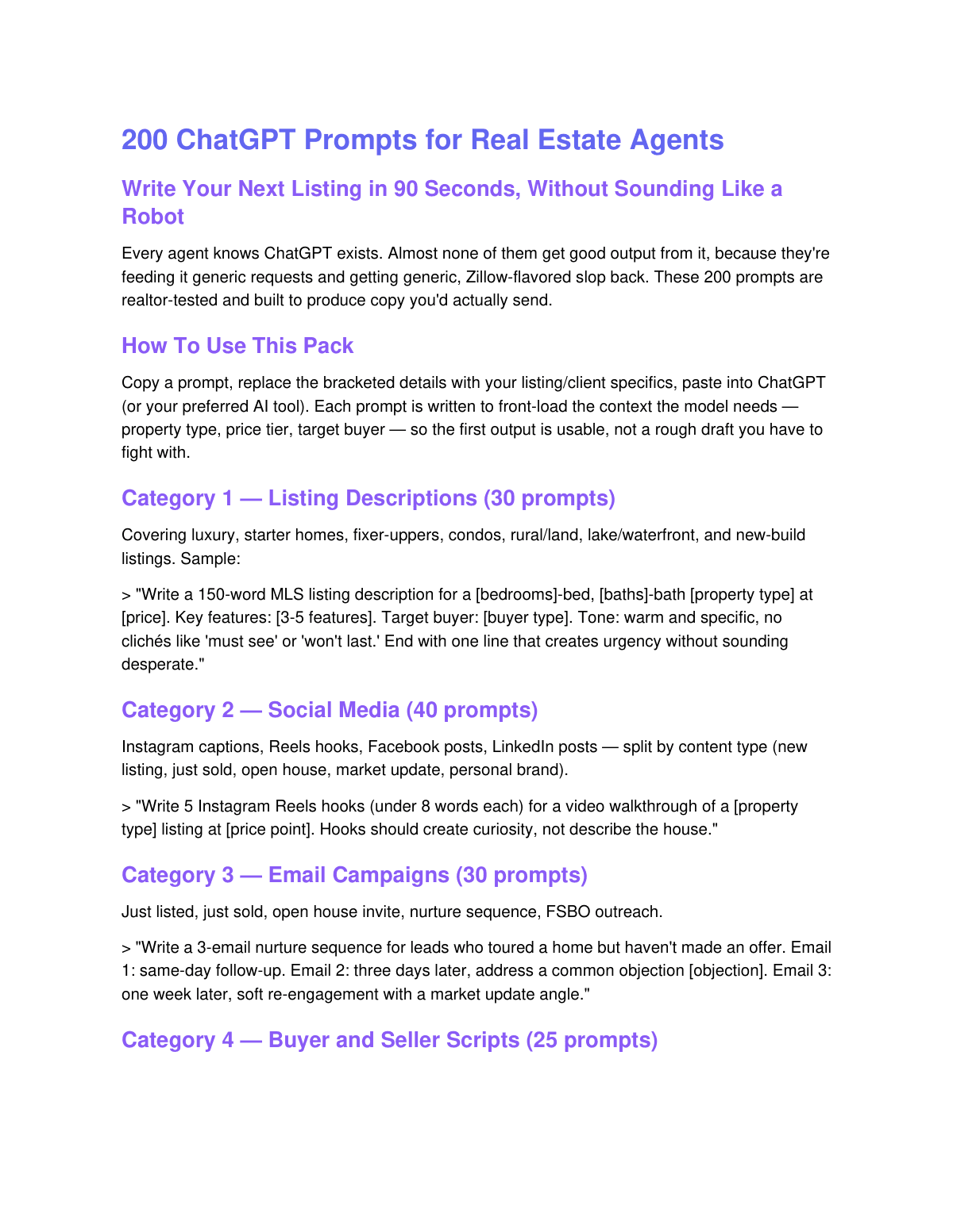 200 ChatGPT Prompts for Real Estate Agents preview page 2
