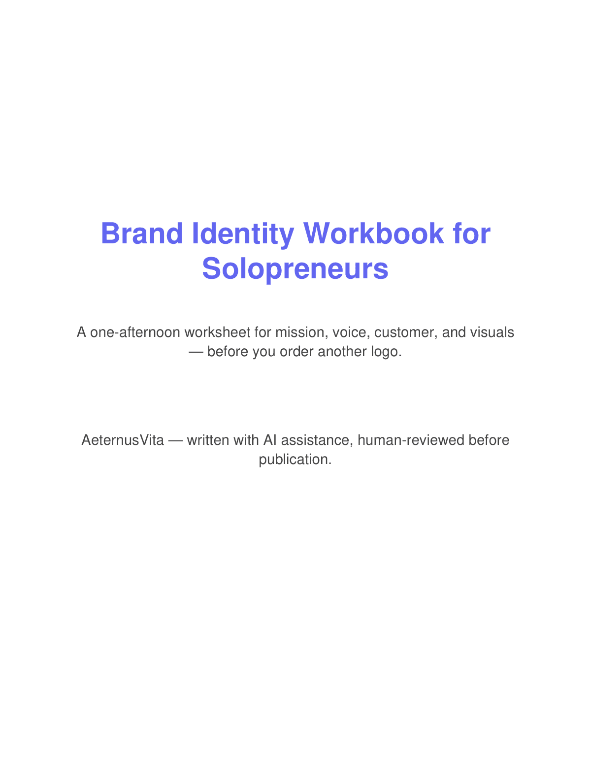 Brand Identity Workbook for Solopreneurs preview page 1