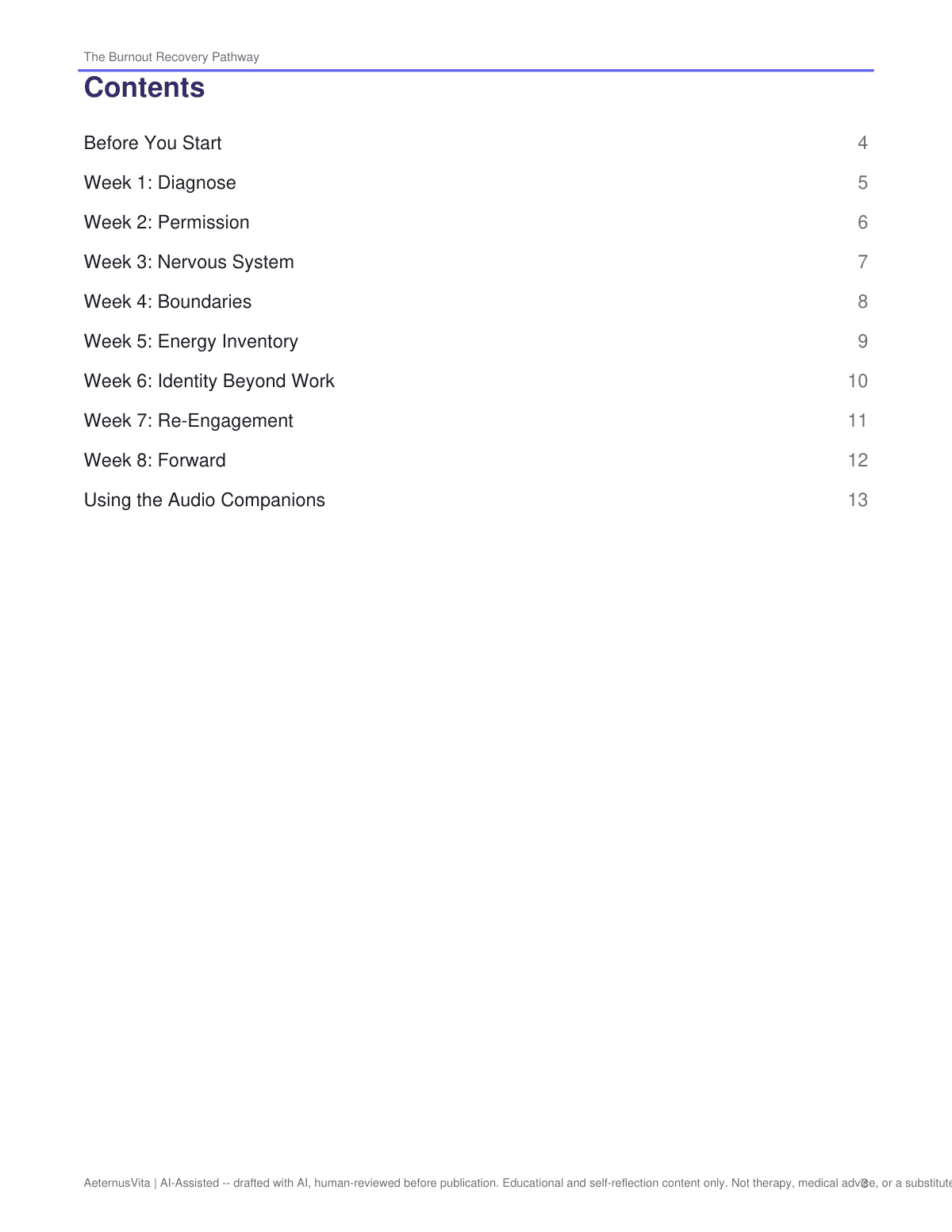 Burnout Recovery Pathway — An 8-Week Workbook to Rebuild Energy, Boundaries & Identity Beyond Work preview page 3