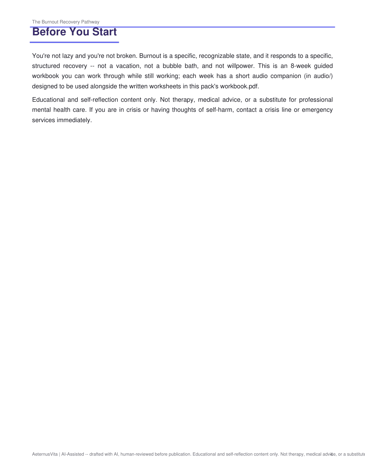Burnout Recovery Pathway — An 8-Week Workbook to Rebuild Energy, Boundaries & Identity Beyond Work preview page 4