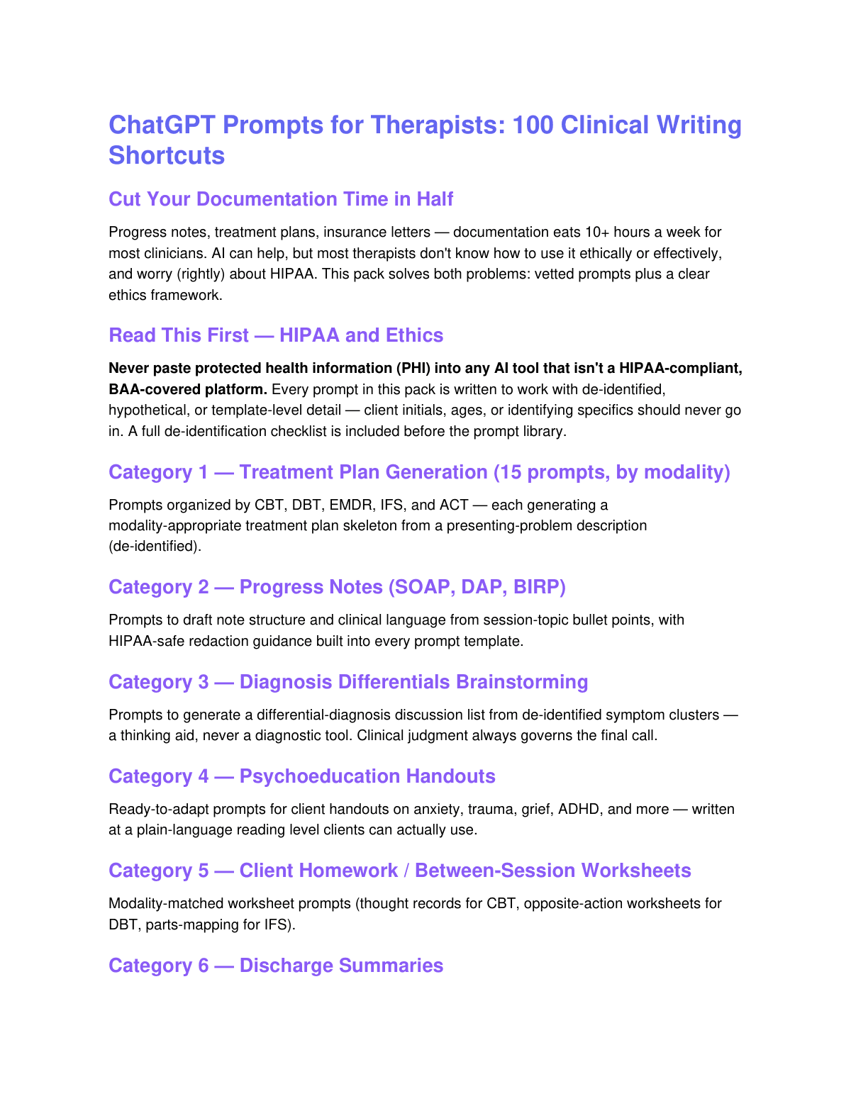 ChatGPT Prompts for Therapists preview page 2