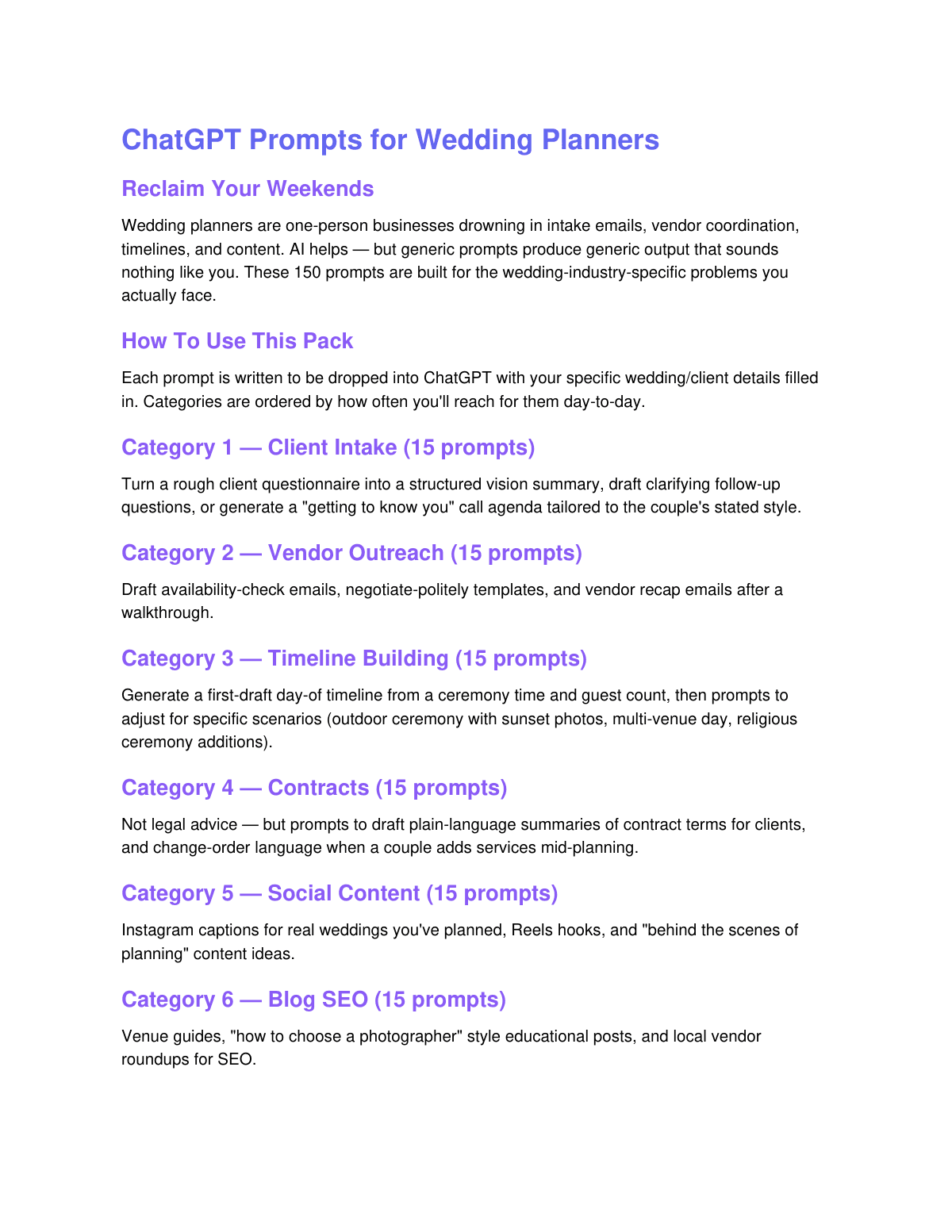 ChatGPT Prompts for Wedding Planners preview page 2