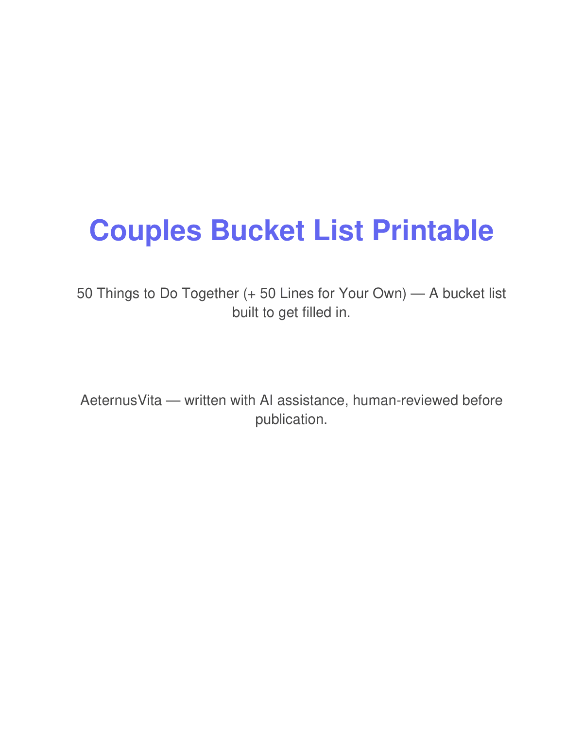 Couples Bucket List Printable preview page 1