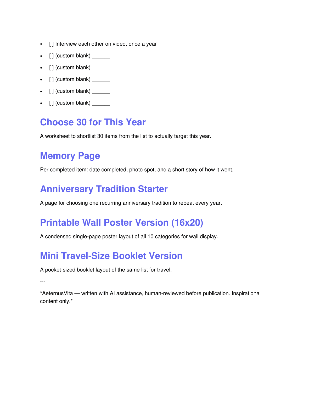 Couples Bucket List Printable preview page 6