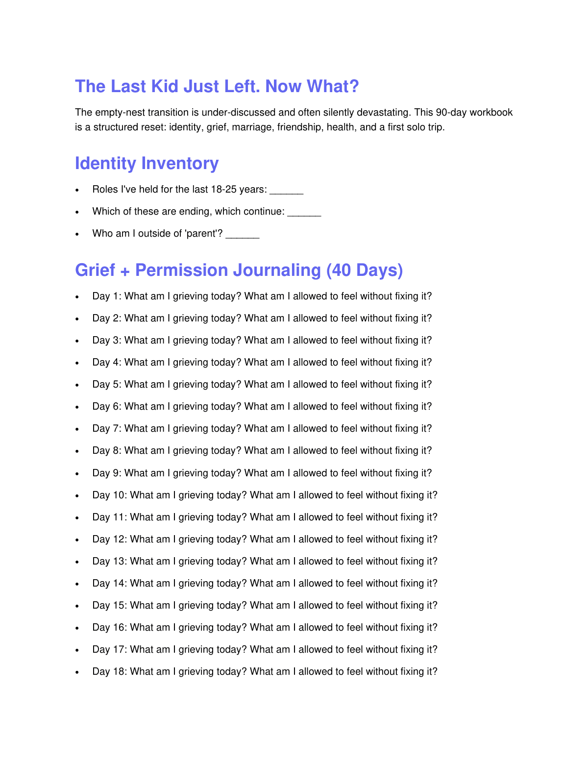 Empty Nester Reset Workbook preview page 2