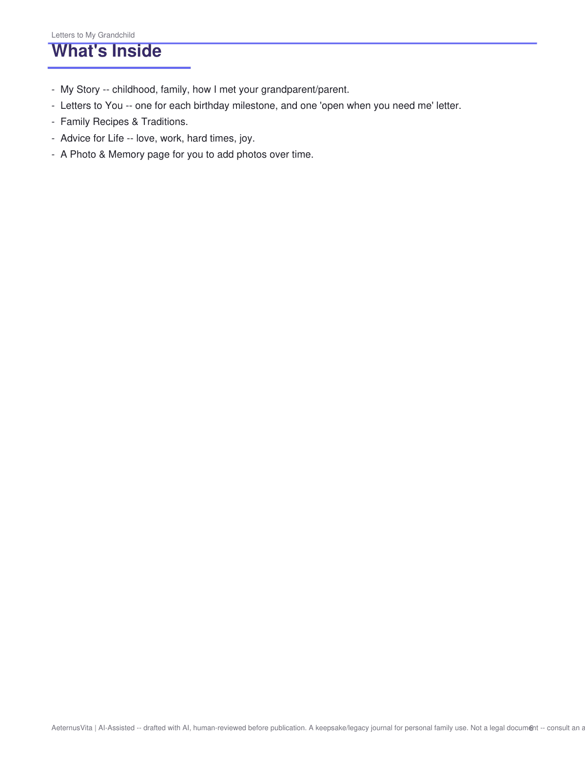 Letters to My Grandchild: A Grandparent's Time Capsule Journal preview page 6