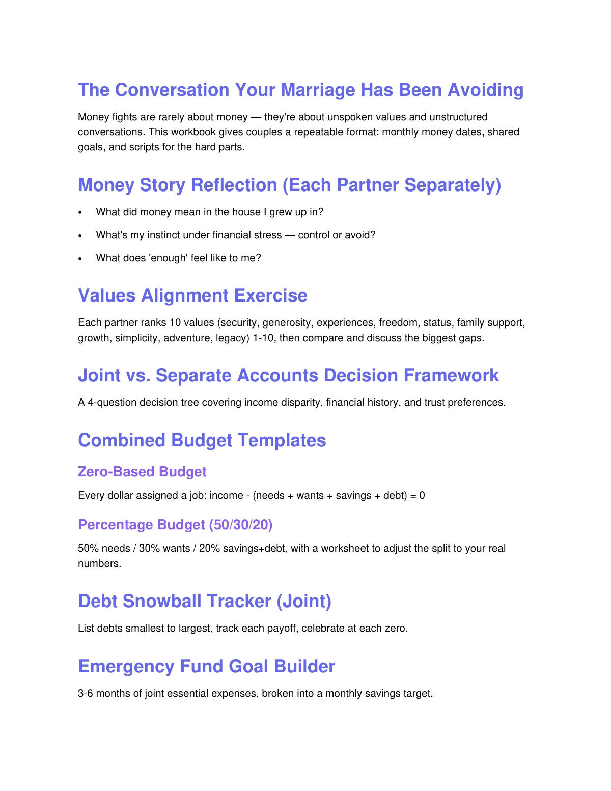 Money & Marriage: The Couples Financial Goals Workbook preview page 2
