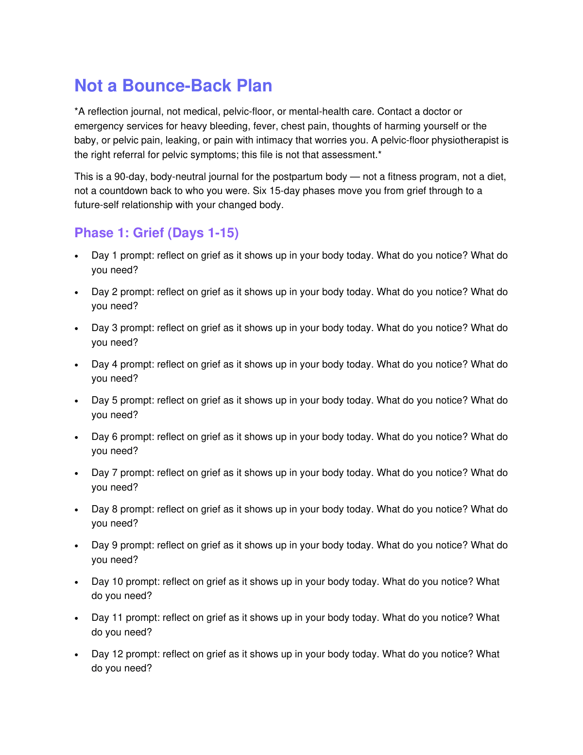 Postpartum Body Reclamation Journal preview page 2