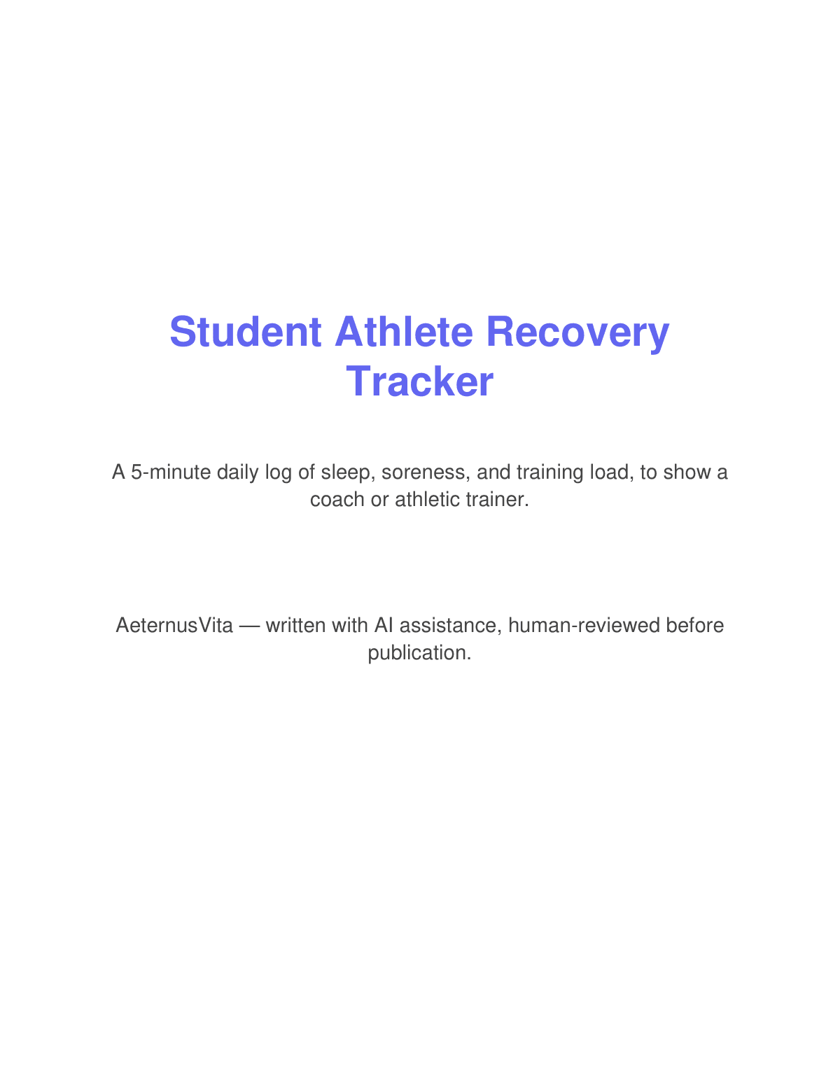 Student Athlete Recovery Tracker preview page 1