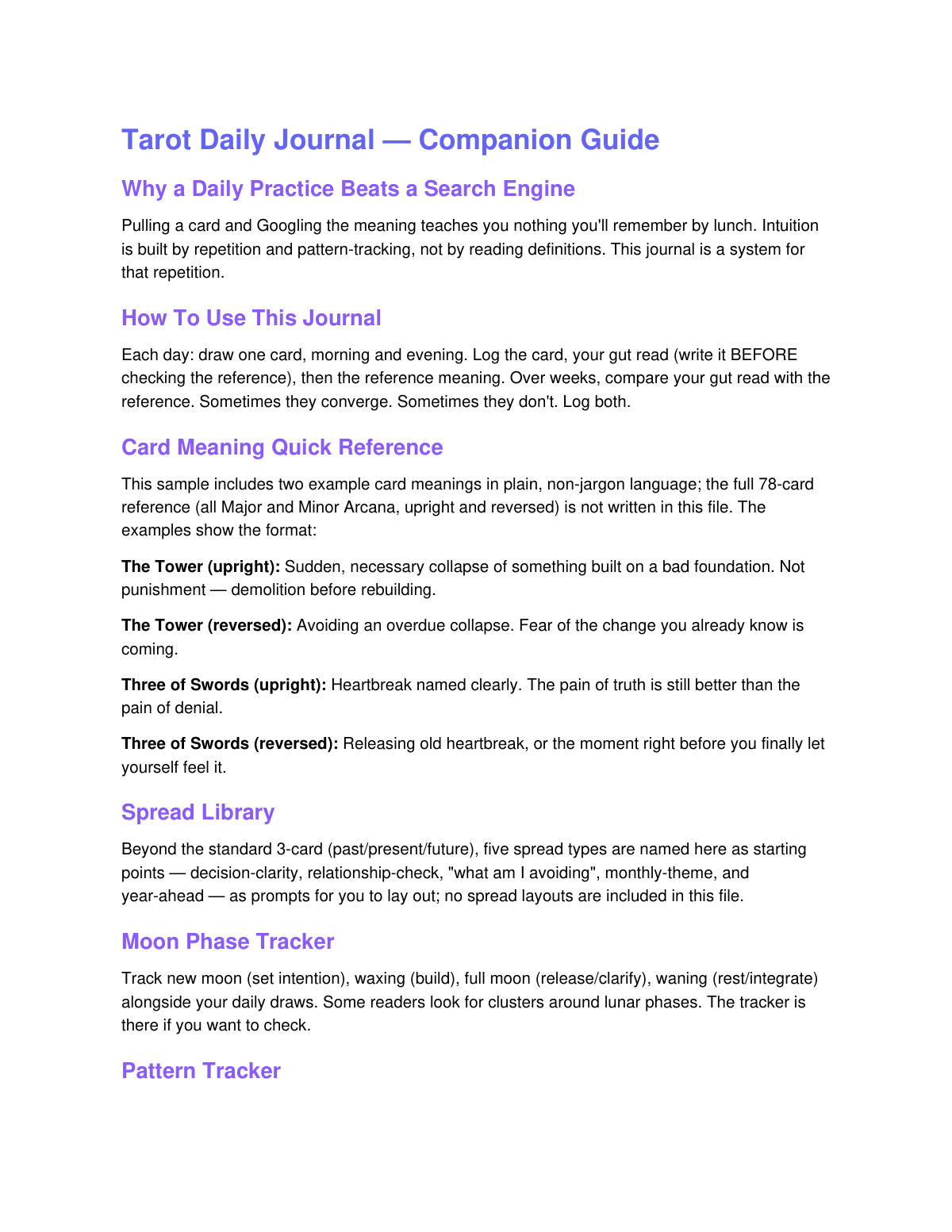 Tarot Daily Journal preview page 2