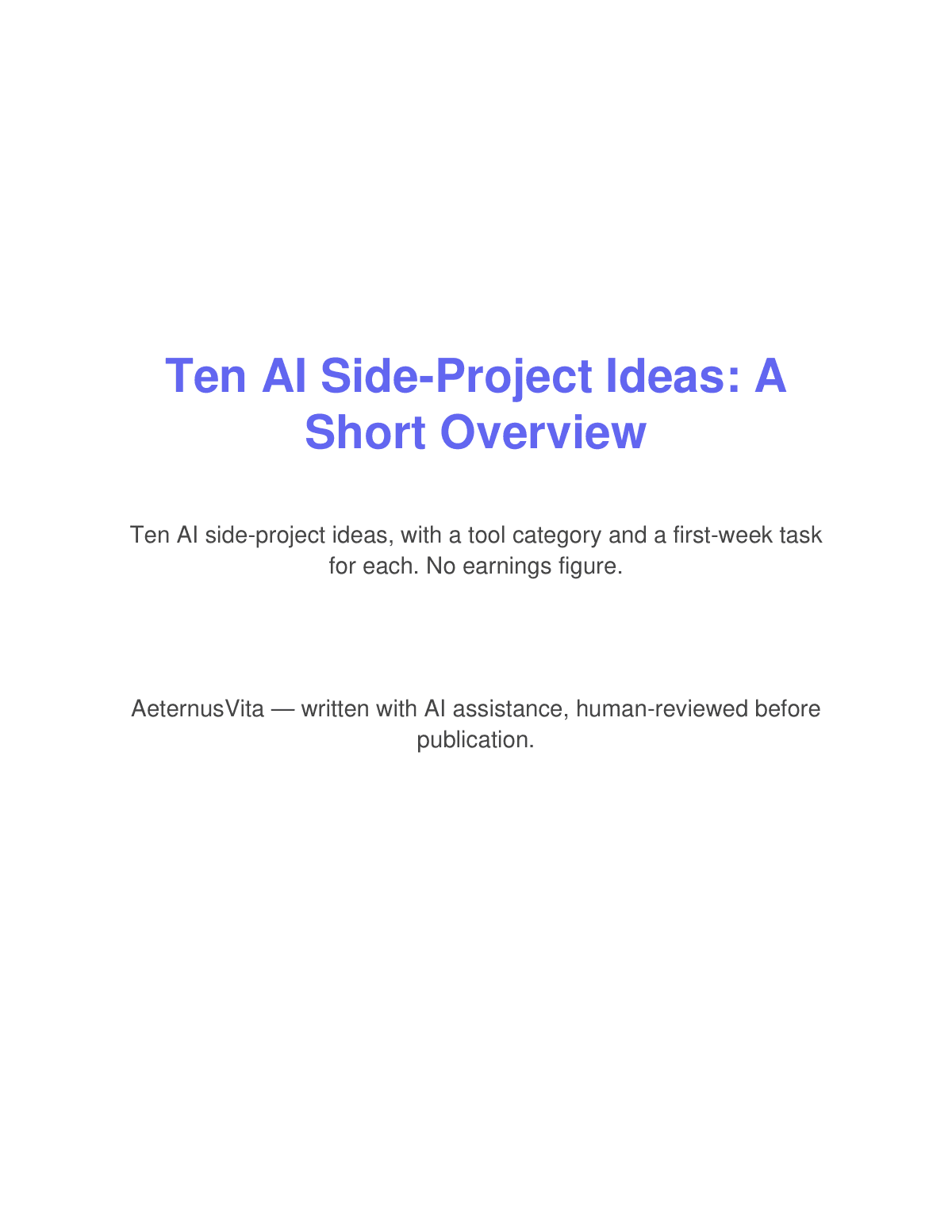 Ten AI Side-Project Ideas: A Short Overview preview page 1