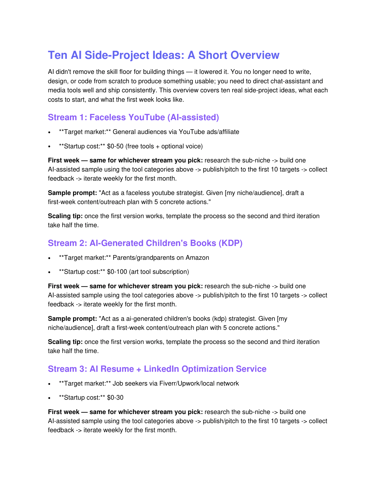 Ten AI Side-Project Ideas: A Short Overview preview page 2