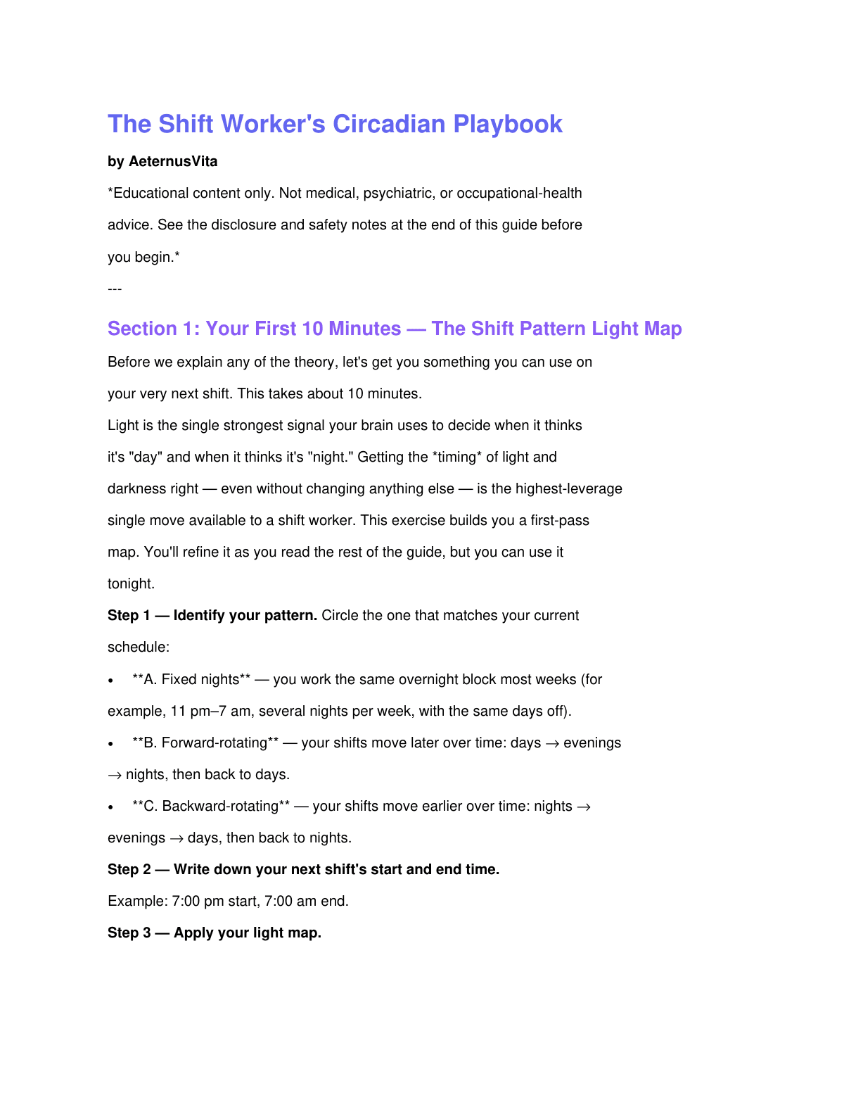 The Shift Worker's Circadian Playbook preview page 2