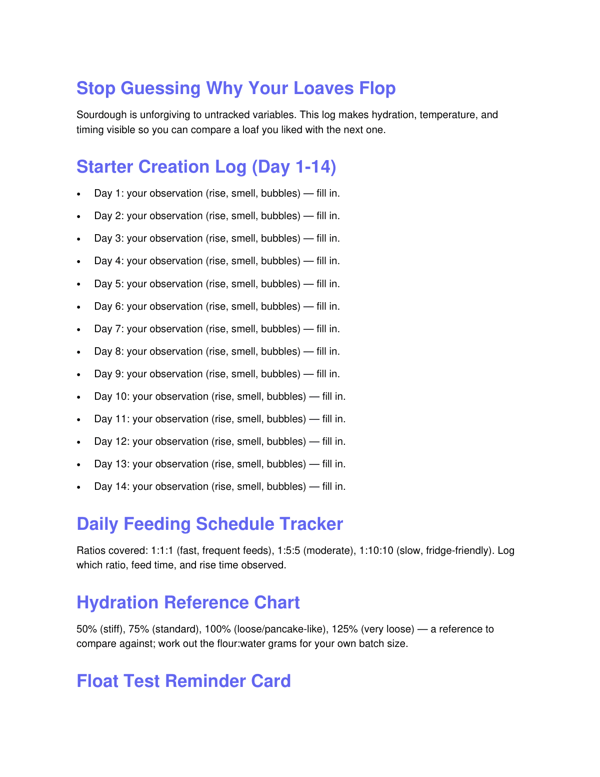 The Sourdough Starter Tracker & Bake Log preview page 2