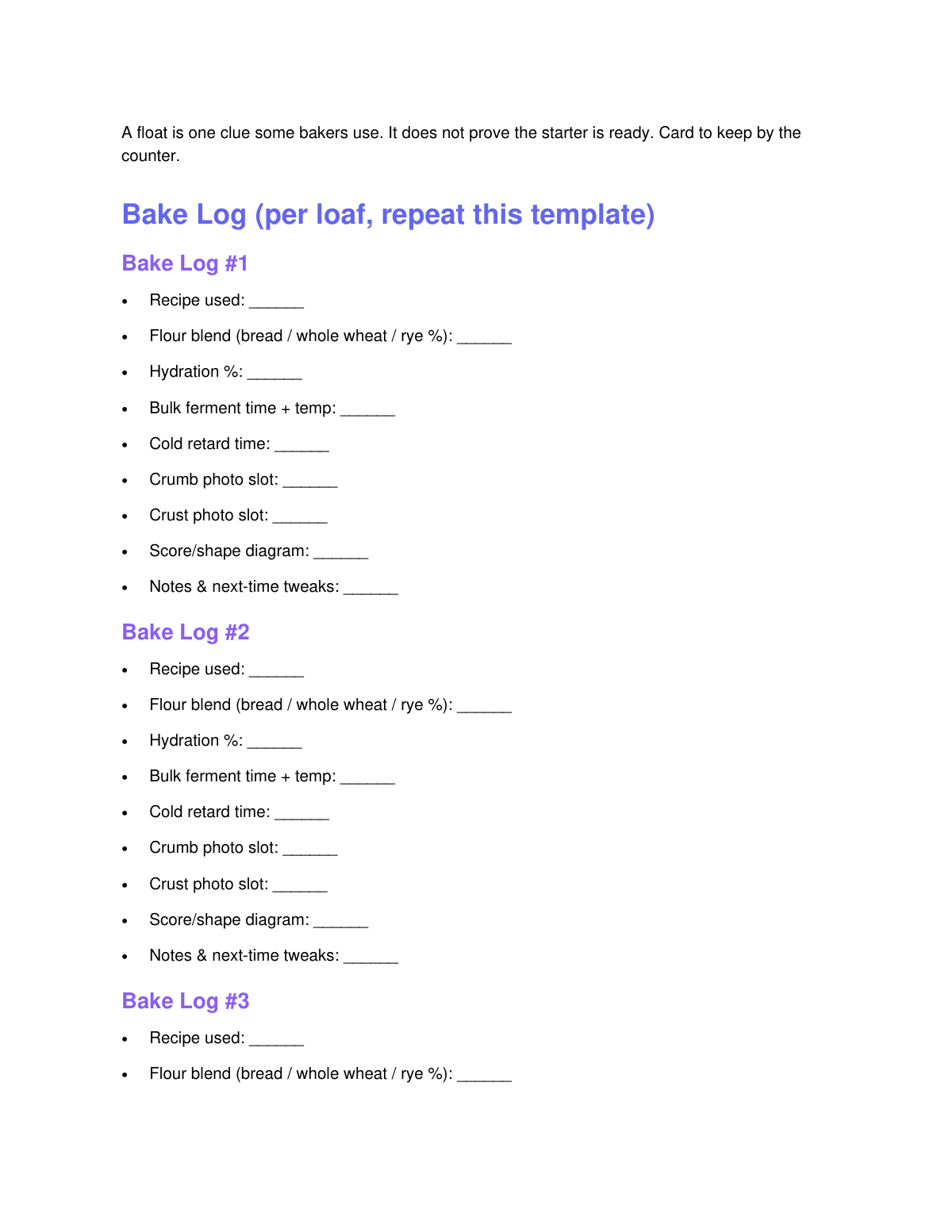 The Sourdough Starter Tracker & Bake Log preview page 3