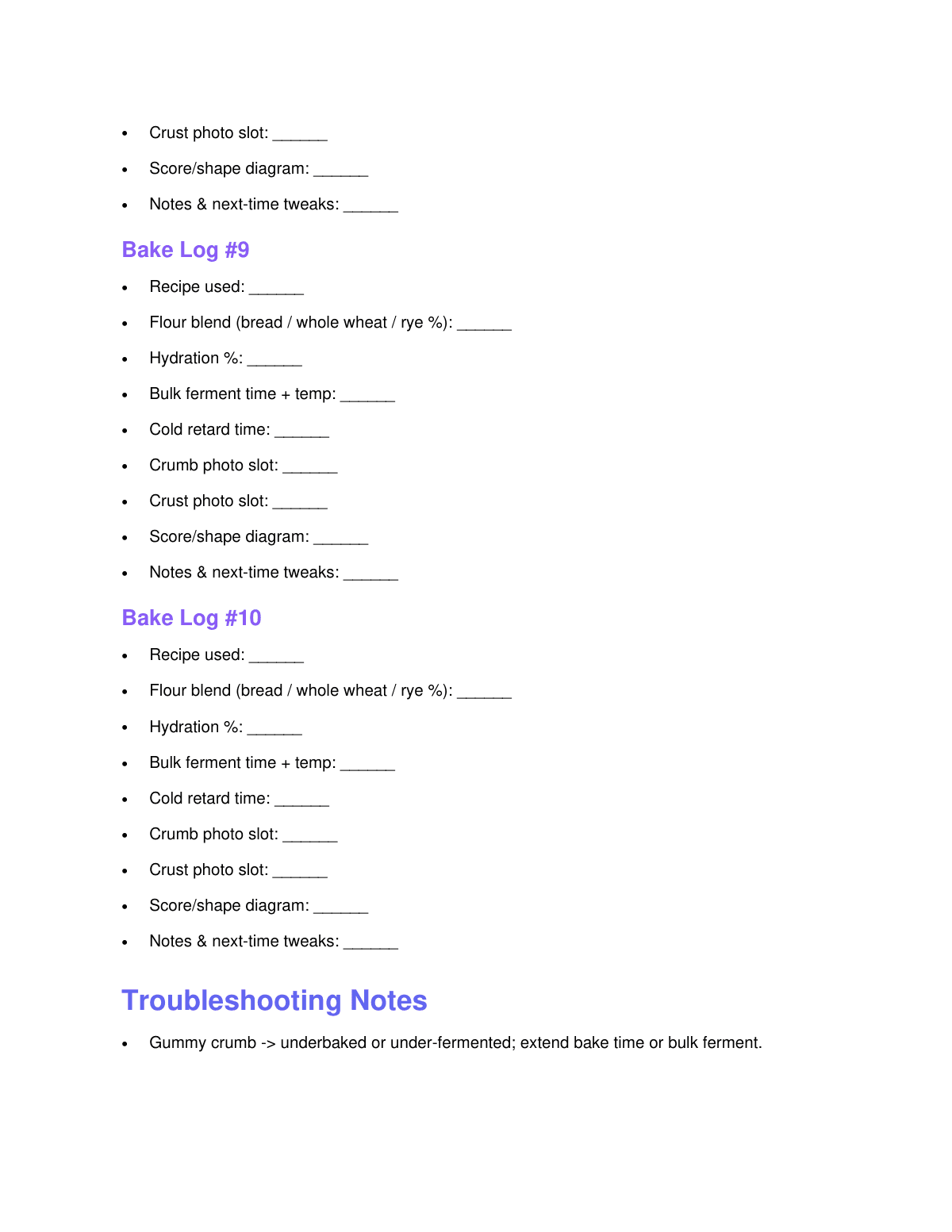 The Sourdough Starter Tracker & Bake Log preview page 6