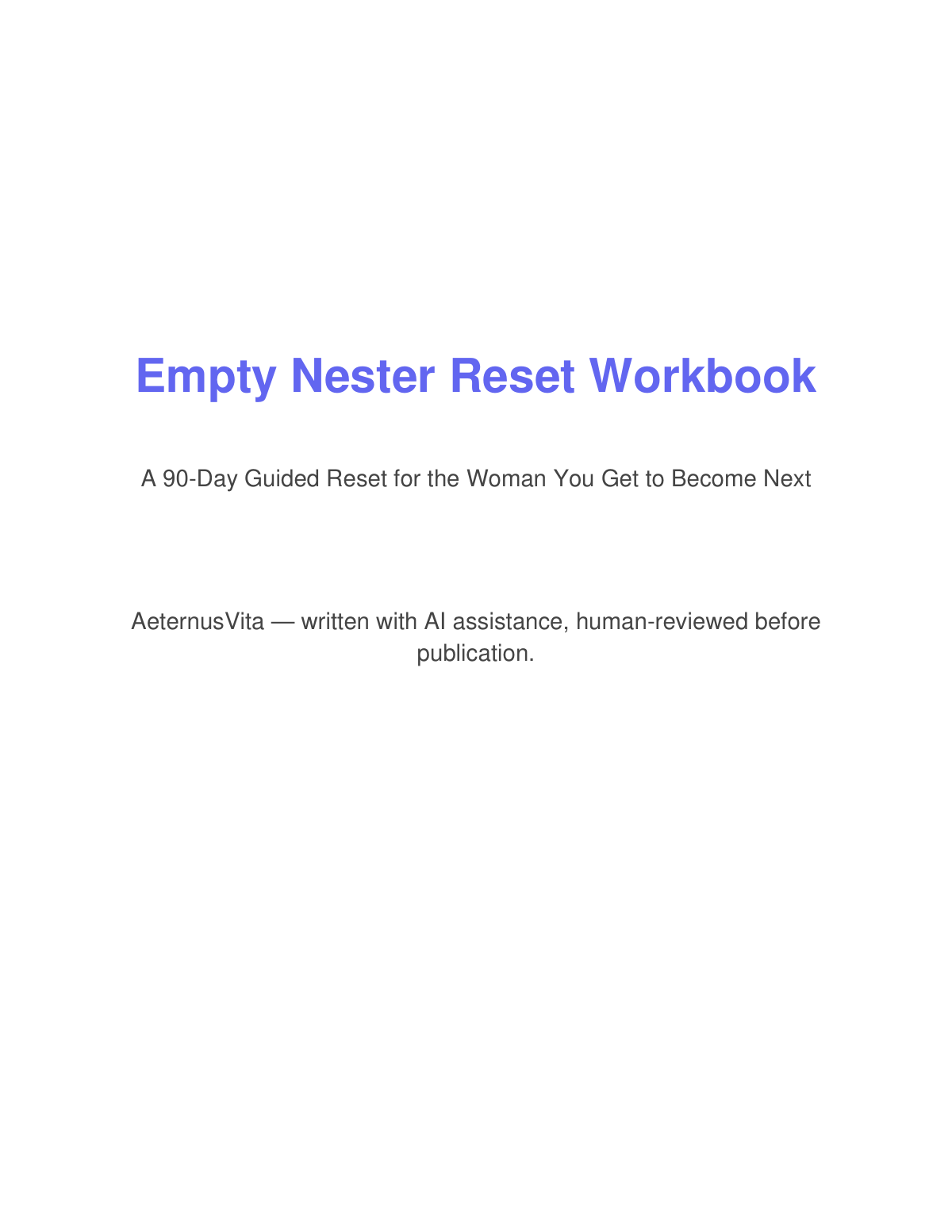 Preview page from Empty Nester Reset Workbook