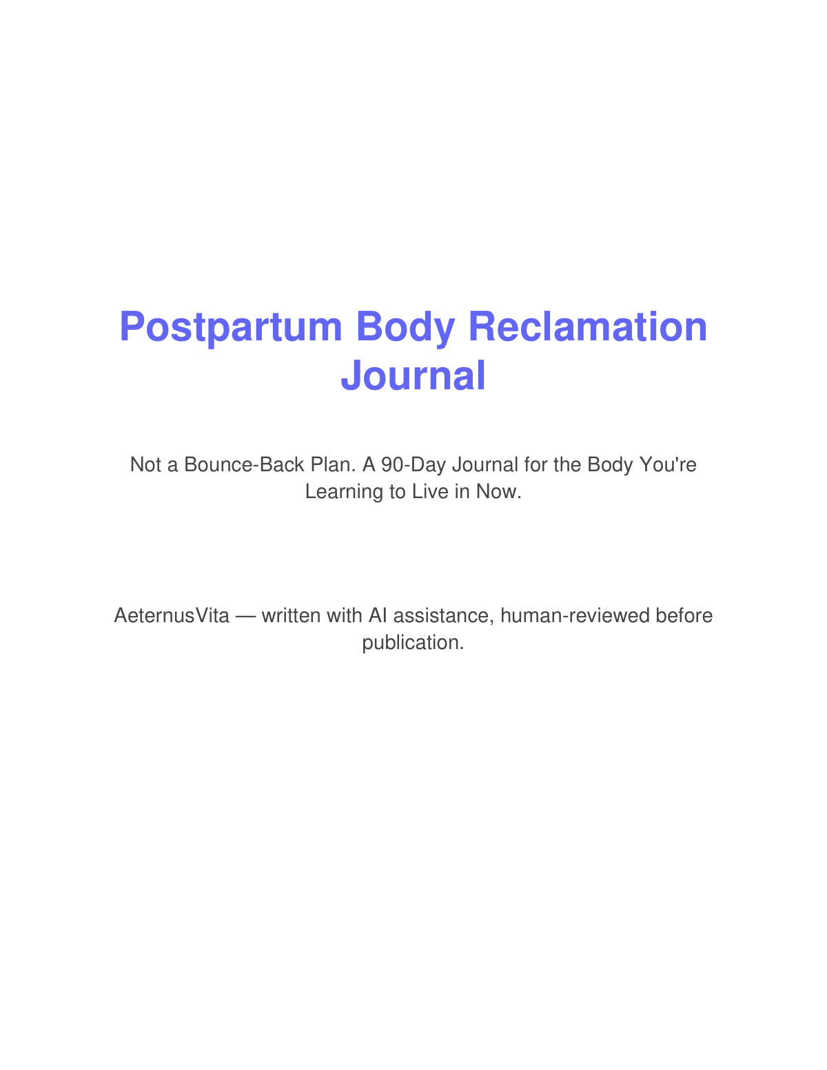 Preview page from Postpartum Body Reclamation Journal